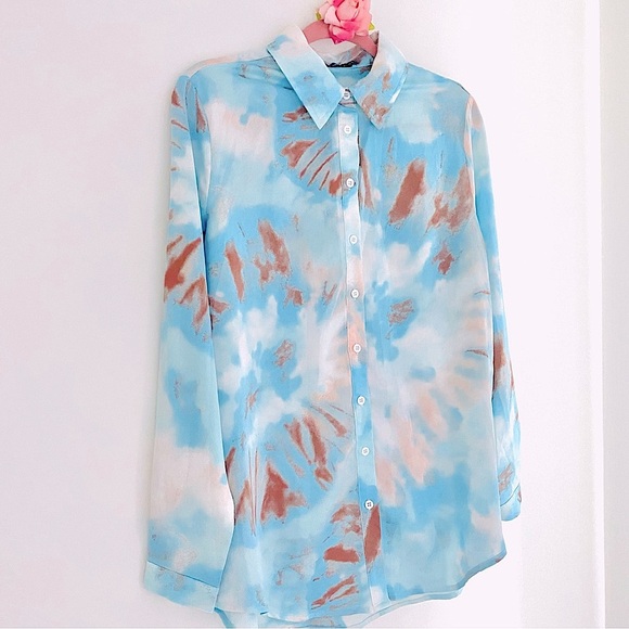 💕Pretty Blue Long Sleeves Button-Down Blouse SZ 4 - Picture 7 of 11